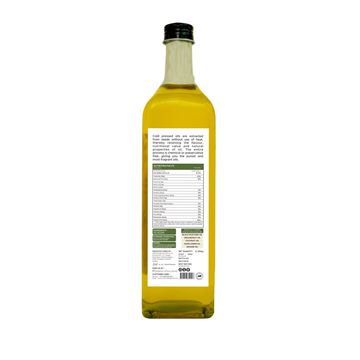 Yellow Mustard Cold Pressed Oil